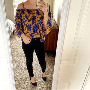 H&M Floral Off the Shoulder Ruffle Blouse